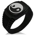 thumbnail image 1 of Stainless Steel Love Heart Yin Yang CZ Ribbed Needle Stripe Pattern Biker Style Polished Ring, 1 of 1