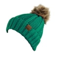 thumbnail image 2 of C.C Thick Cable Knit Faux Fuzzy Fur Pom Fleece Lined Skull Cap Cuff Beanie, Sea Green, 2 of 3