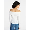 thumbnail image 3 of No Boundaries Pointelle Off-The-Shoulder Pullover Sweater, Lightweight, Women's XXS-XXL, 3 of 6