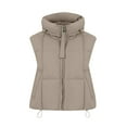thumbnail image 3 of Hvyesh Cropped Puffer Vest Women Lightweight Quilted Stand Collar Sleeveless Jackets Fall Winter Zip Up Padded Coat with Hood Khaki M, 3 of 6