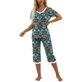 thumbnail image 4 of MINTREUS Womens Pajamas Short Sleeve Sleepwear Tops and Capri Pants Pjs Print Pajama Sets S-2XL, 4 of 7