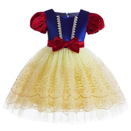 

3T Baby Girl s Dress Princess Dress Formal Party Dress 3-4T Girls Bubble Sleeve Cute Bowknot Dress Tulle Dress Yellow