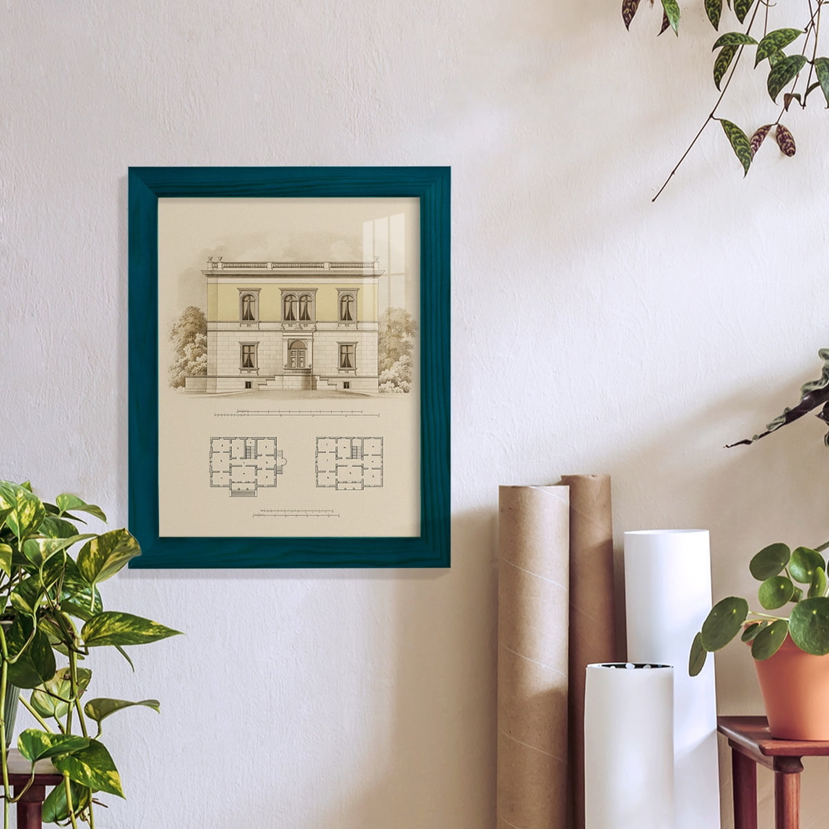 Estate and Plan V -Framed Print w/glass-Ocean Blue