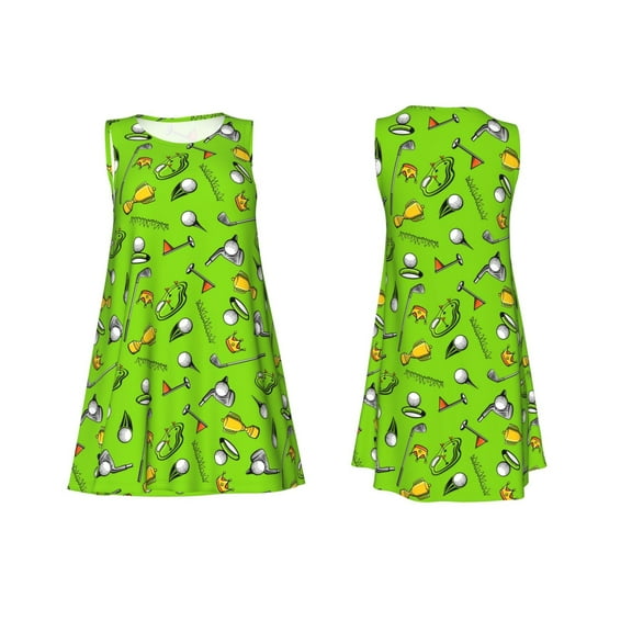 Horeoi Golf Sport Club Print Women's Sleeveless Dress Cotton-like Flared Hem Deep Side Pockets Above-Knee