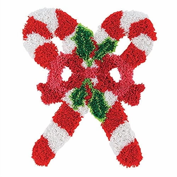 Merry Christmas Candy Canes Special Shape Latch Hook Kits Pre-Printed Rug Crochet Yarn Embroidery Needlework Hook Latch Kit Carpet Cushion Cover Home Sofa Christmas Decoration 52x42cm