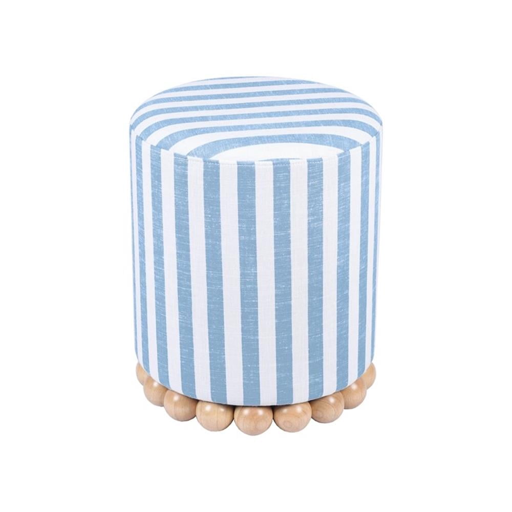 Maklaine Linen Pastel Blue Ottoman Circle Handmade Assembled