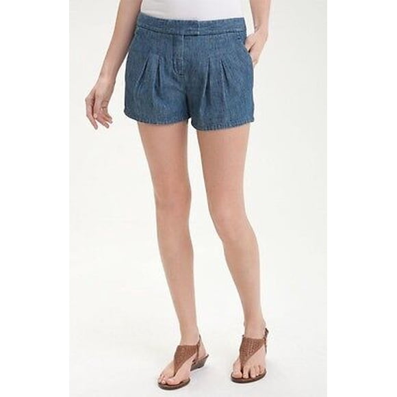 THEORY Dalassa WILE Pleated DENIM Dress Shorts INDIGO Pockets 10 $175