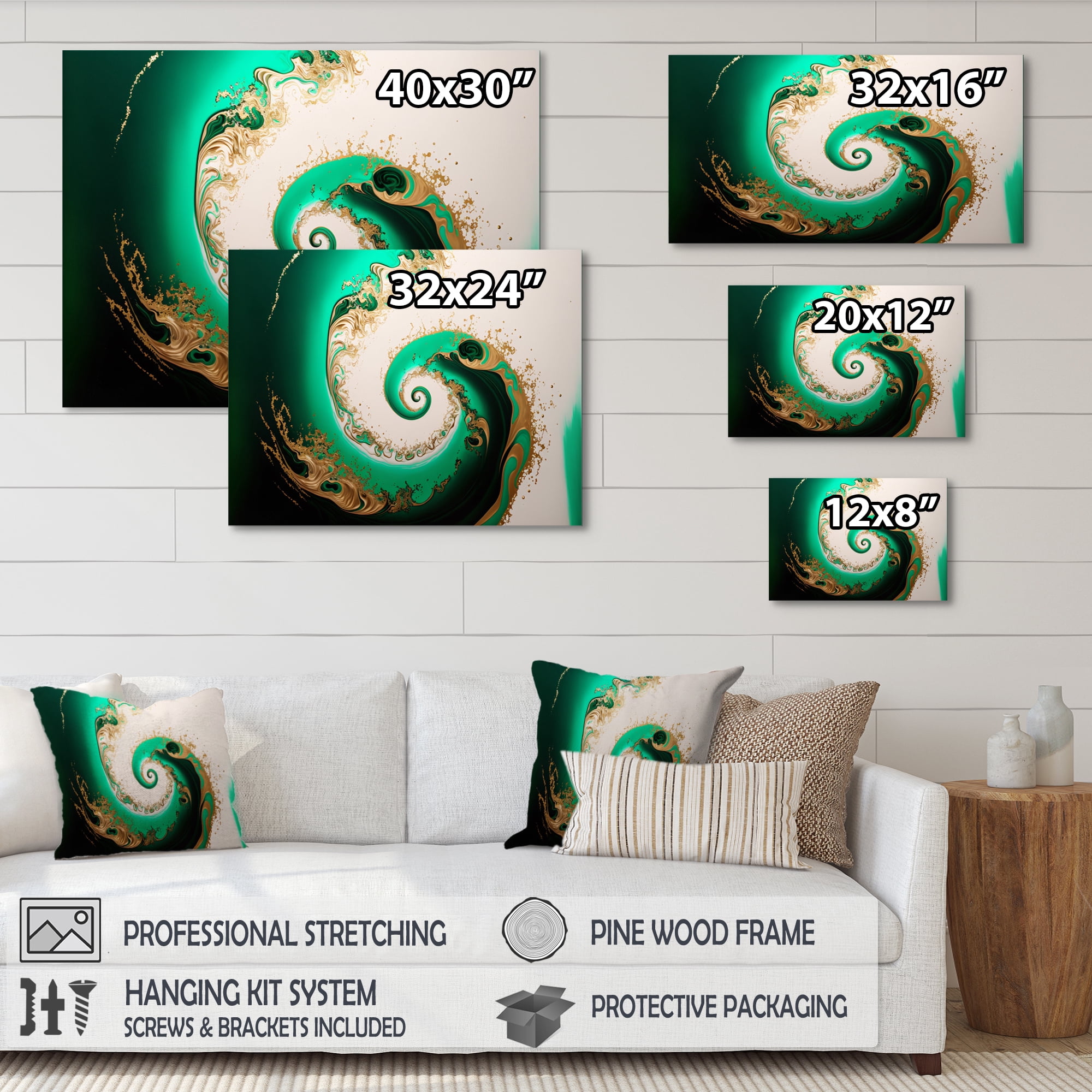 Designart Green And Gold Crashing Waves II Canvas Wall Art