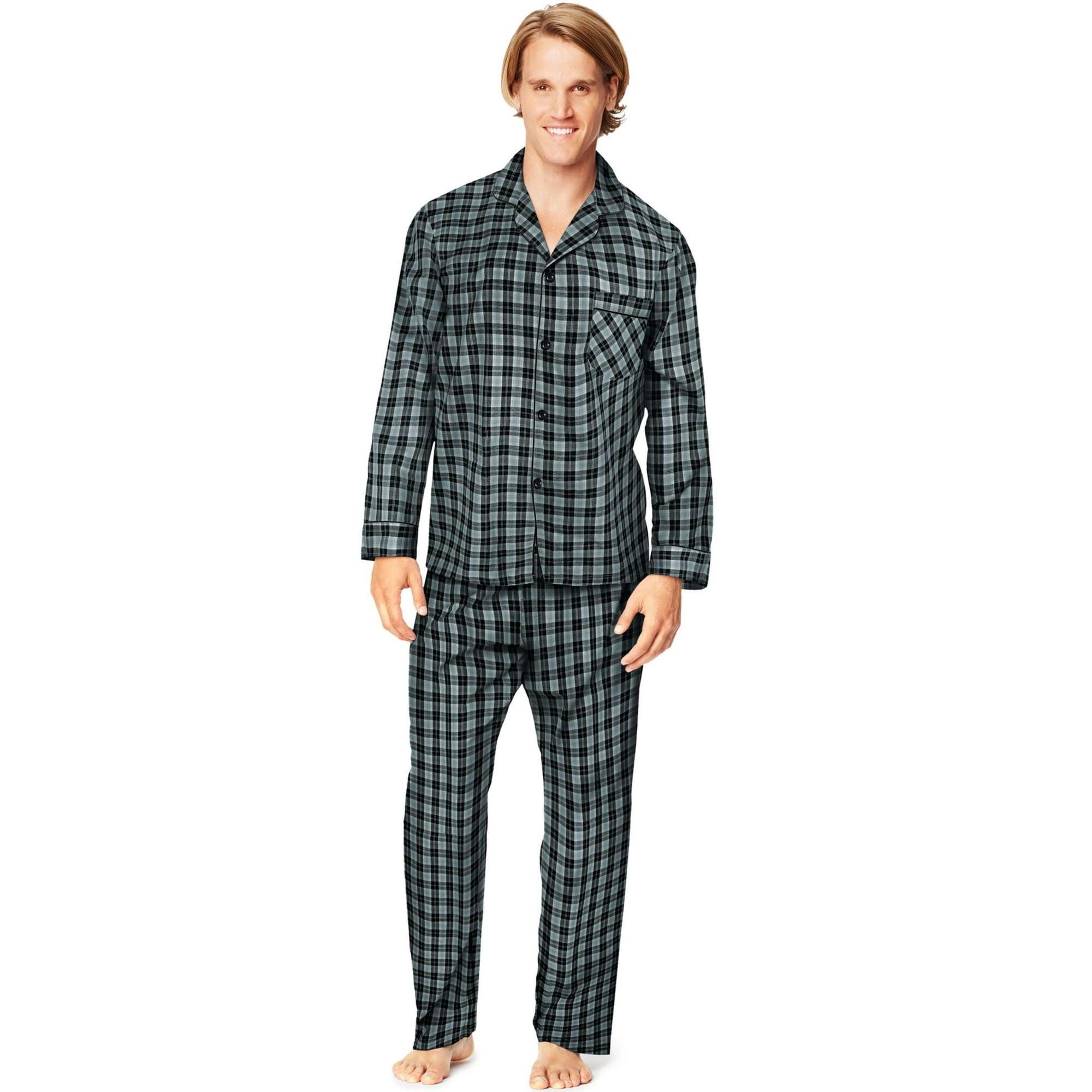 Hanes lsllbcwm lsllbcwmb men s woven pajamas Grey Tartan S