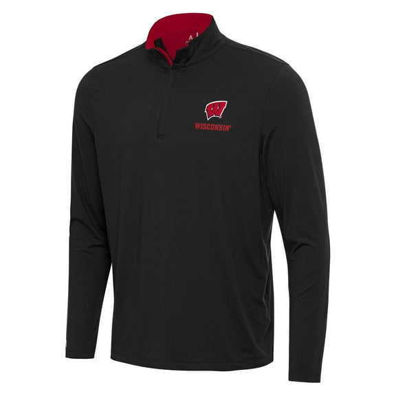 Men's Antigua Black/Red Wisconsin Badgers Content Quarter-Zip Pullover Top