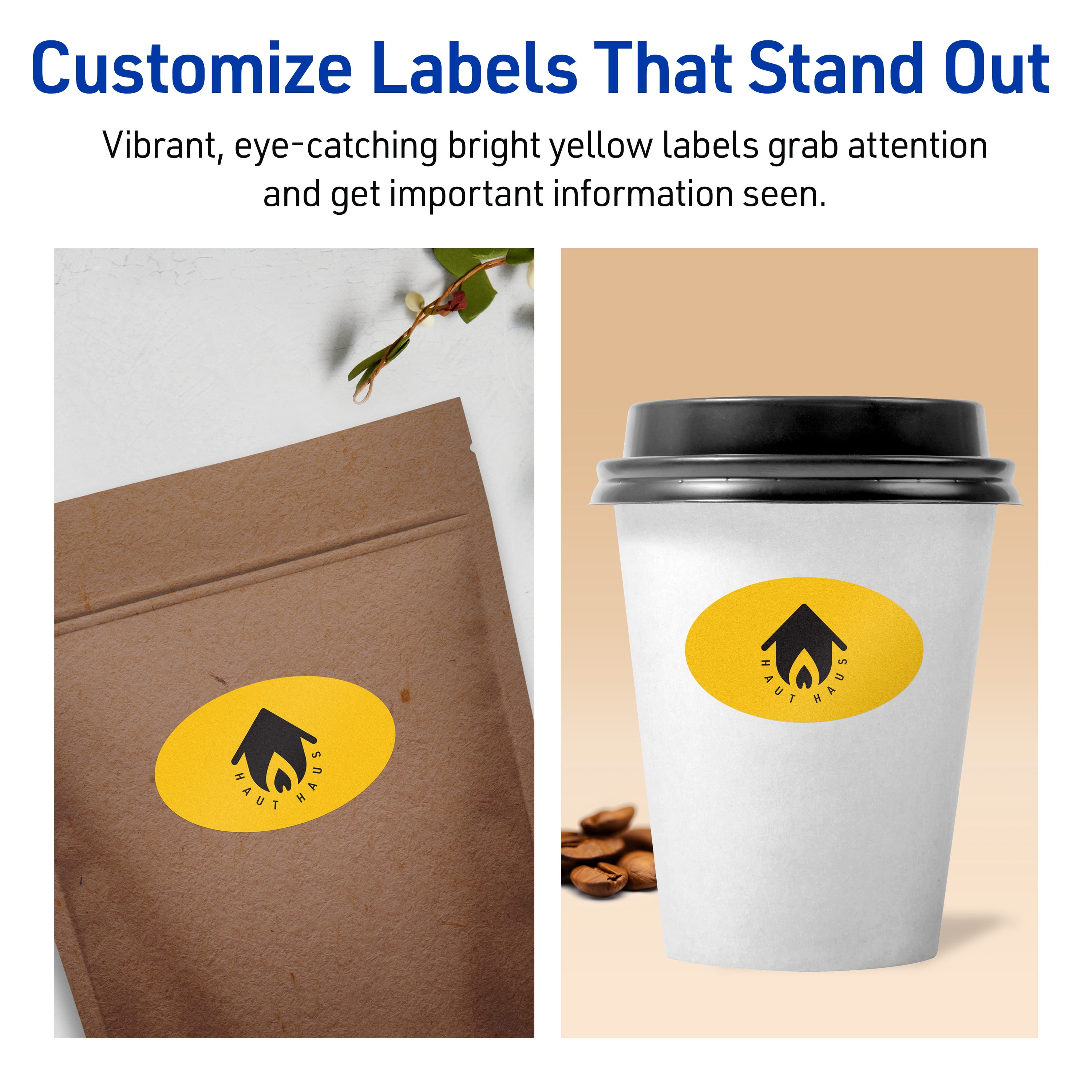 Avery Printable Oval Labels, Bright Yellow, 1" x 2", 960ct