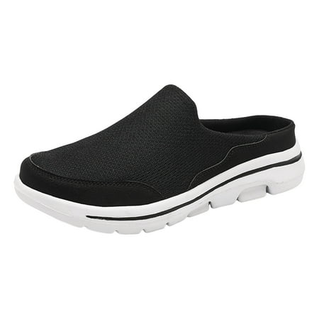 

Krdevn Shoes for Women Walking Shoes Women Couple Casual Solid Colour Wrapped Toe Flyweave Mesh Breathable Half Flip Flops Large Size Casual Shoes -Black 45