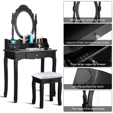 Vanity Makeup Dressing Table Stool Set Jewelry Desk 3 Drawer