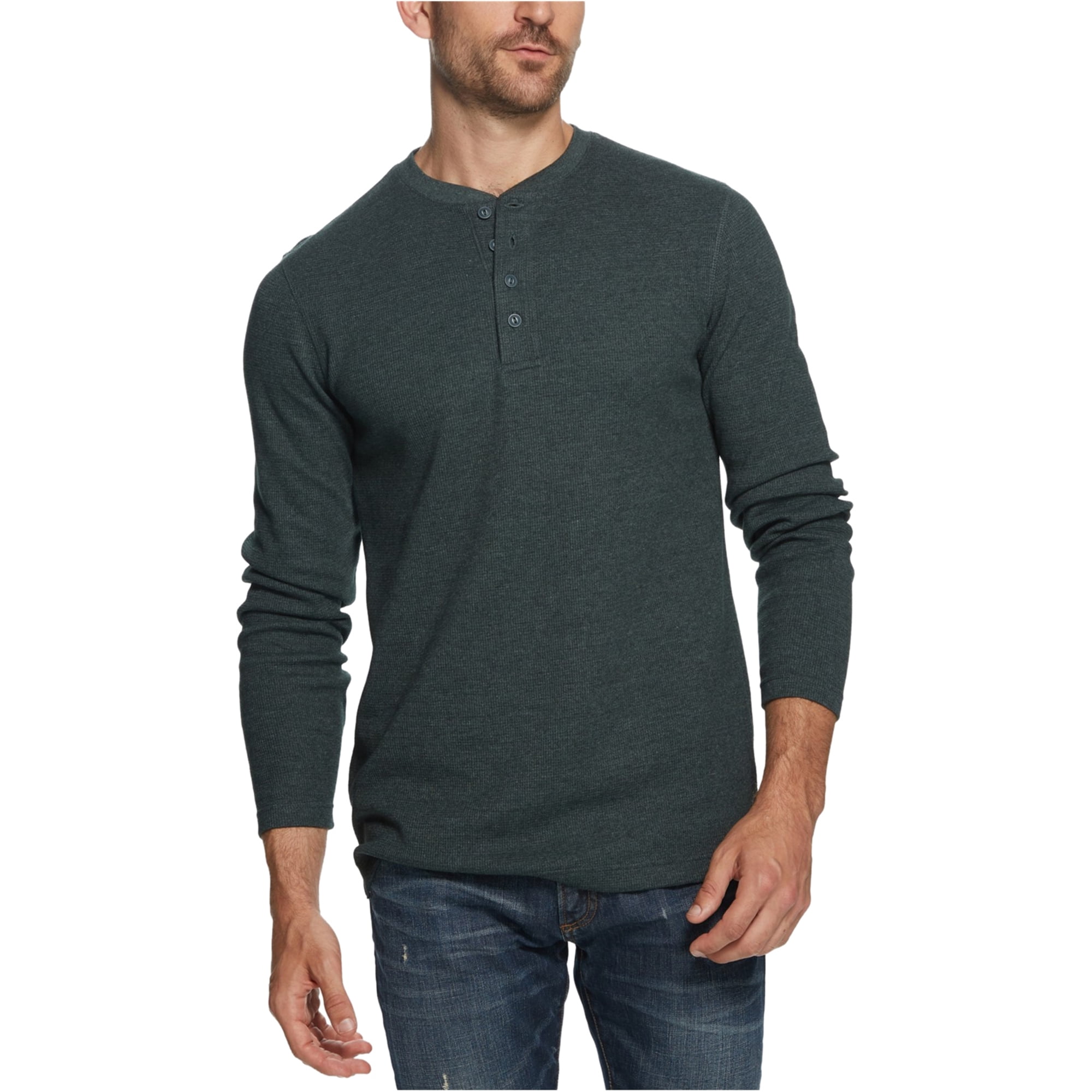 Weatherproof Mens WaffleKnit Henley Shirt, Green, XXLarge
