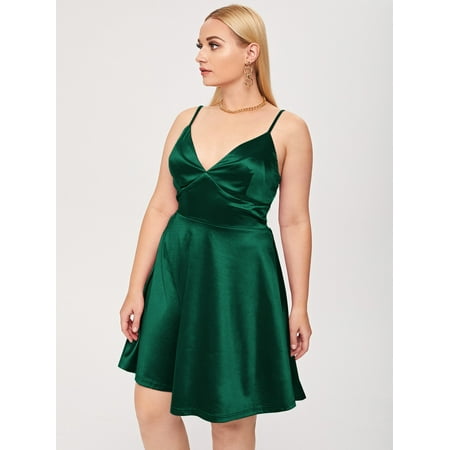 

Women s Plus Satin Adjustable Straps Solid Cami Dress 410112W112665