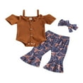 thumbnail image 1 of 3PCS Toddler Girl Short Sleeve Romper Rib Knit Button Bodysuit Flare Pants Clothes, 1 of 6