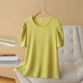 thumbnail image 2 of Timegard Hauts pour Femmes Grande Taille Manches Courtes Bouffantes Froncées Col Rond Blouse Confortable Été Décontractée Ample, 2 of 3