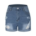 thumbnail image 6 of Wensltd Summer Denim Shorts for Women Mid Waisted Button Zipper Ripped Jean Shorts, 6 of 7