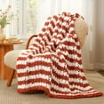 thumbnail image 3 of Chunky Knit Throw Blanket for Couch, Soft Chenille Crochet Blanket for Sofa, 50"x60", Burnt Orange & White Striped, 3 of 15