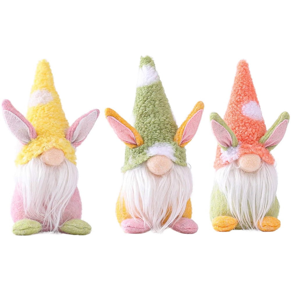 Kepooman 3 Pcs Kids 9" Handmade Plush Bunny Gnome Doll for Decor Gifts, Multi-color Kepooman 3 Pcs Kids 9" Handmade Plush Bunny Gnome Doll for Decor Gifts, Multi-color