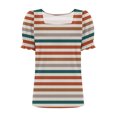 thumbnail image 5 of Atogsazn Tops for Women Summer Casual Ruffle Sleeve Square Neck T Shirts Striped Tee Blouse Fashion 02-Red XXL on Clearance, 5 of 7