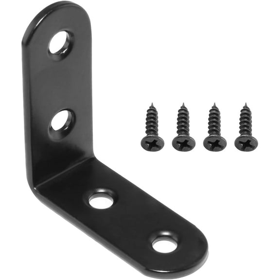 20 Pcs Black Corner Brace L Bracket, 40mm Stainless Steel Right Angle Brackets, Metal Joint Right Angle Bracket for Wood, Furniture, Shelves with Screws (1.5 Inch Black)