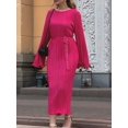 thumbnail image 3 of Women's Long Sleeve Maxi Dress Scoop Neck Bodycon Casual Dresses Going Out Outfits Pink L, 3 of 10