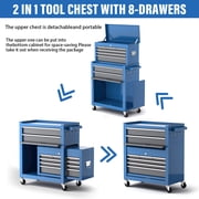 Airaj 6-Drawer Rolling Tool Cabinet with Storage and Wheels, Blue, 24.40