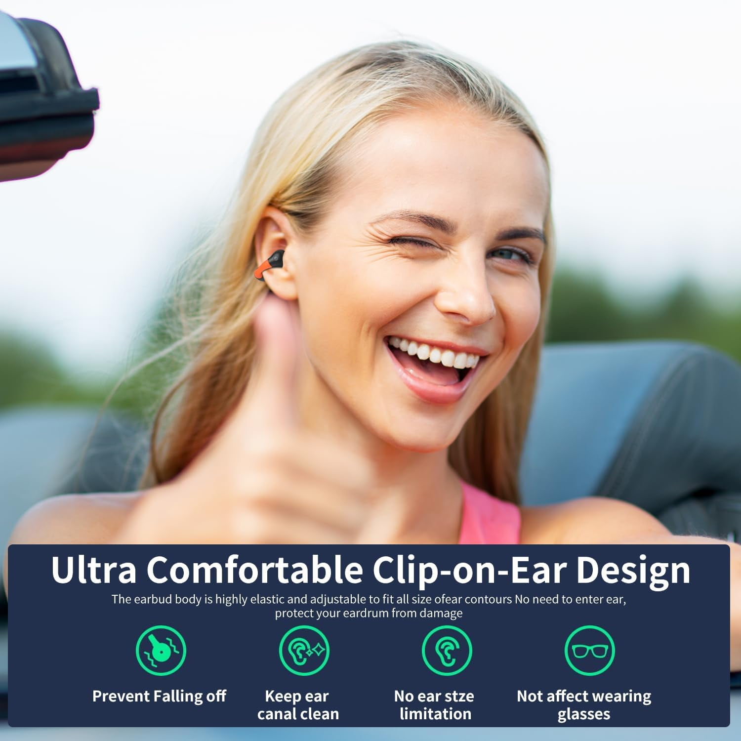 Clip On Earbuds, Bluetooth 5.3 Lightweight Comfort Bone Conduction Open Ear Headphones With LED Digital Display Charging Case Sport Built-in Mic IPX7 Waterproof For Running Fitness Android, Light Blue - View #7
