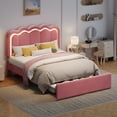 thumbnail image 2 of Amolife Full Size LED Bed Frame with Drawer, Platform Bed with Velvet Upholstered Adjustable Wavy Headboard, Pink, 2 of 11