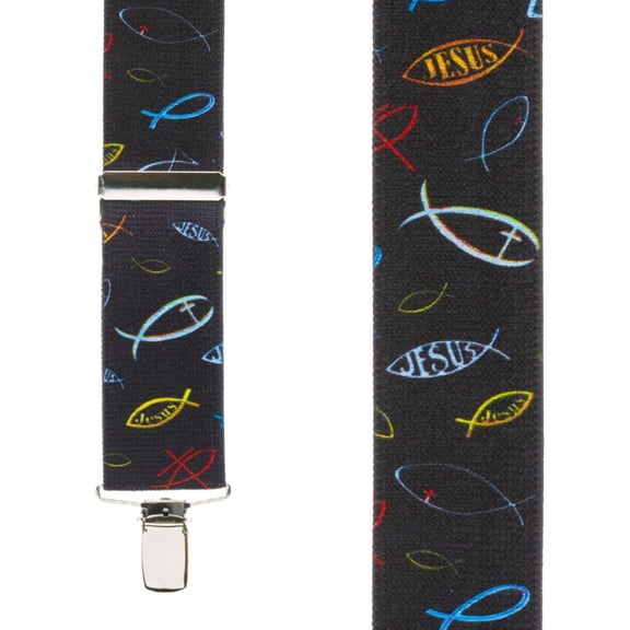 SuspenderStore Christian Fish Suspenders - 1.5-Inch Wide Elastic - Clip - 3 Sizes