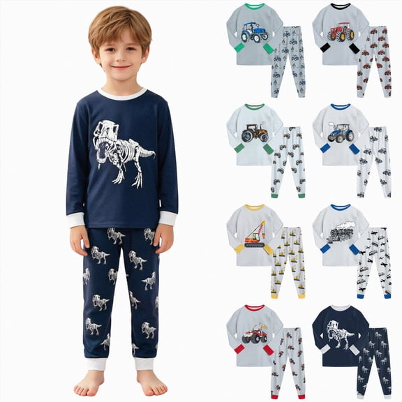 2-3 Years Toddler Boys Girls Long Sleeve 2pc Tee/Pants Pjs Set Sleepwear Outfits Home Pajama Set