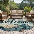 thumbnail image 4 of Round Rugs 7 Ft, Blue Truck Spring Floral Non Slip Area Rugs for Kitchen Bedroom Entryway, Teal Plaid Butterflies Vintage Washable Carpet Runner Rug Floor Mats for Bedroom Home Decor, 4 of 9