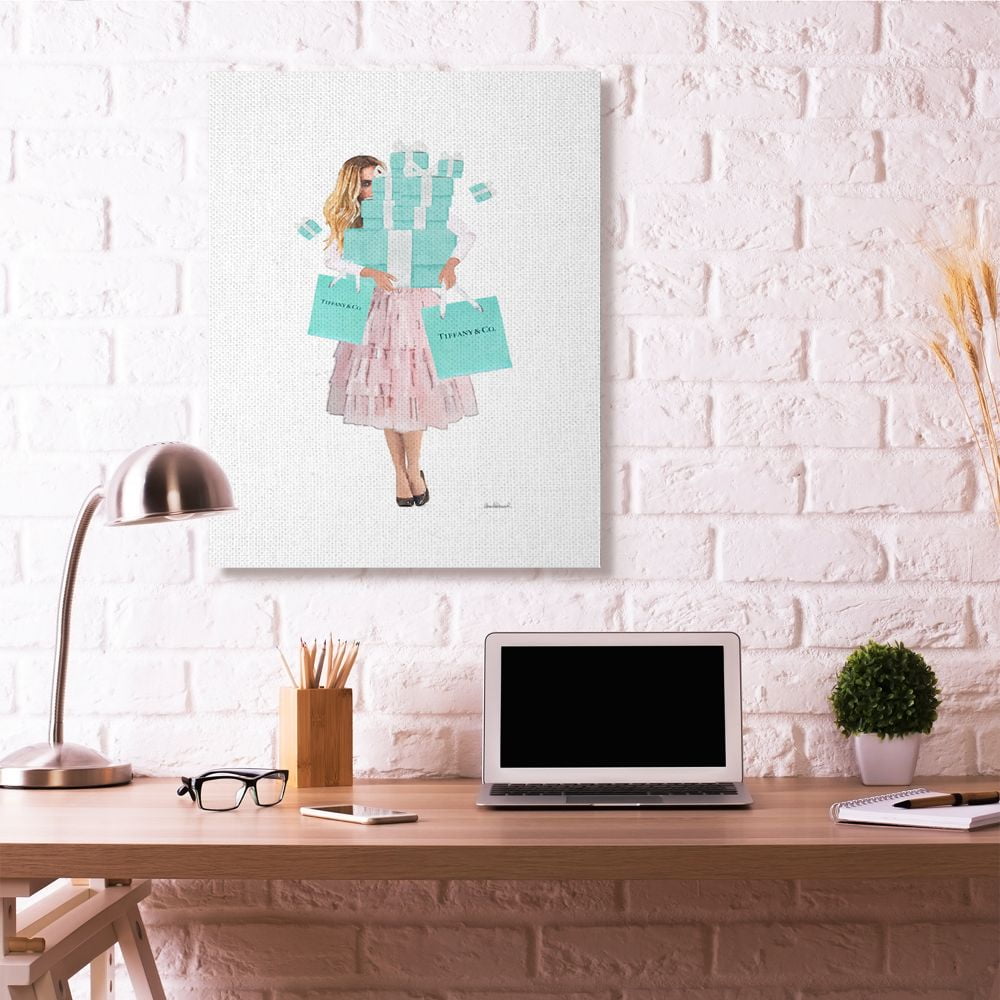 Stupell Industries Woman Shopping Blue Pink Glam Fashion Watercolor Canvas Wall Art by Amanda Greenwood, 36" x 48"