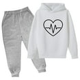 thumbnail image 2 of WAVSUF Boys Girls Hoodie Outfits 2 Piece Elastic Waist Long Sleeve Pullover Sweatshirt and Jogger Pants Fall Comfort Warm Sets White 5, 2 of 3