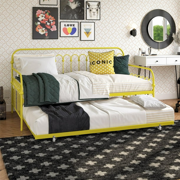 Teen Novogratz Rowan Twin Metal Daybed with Trundle, Yellow