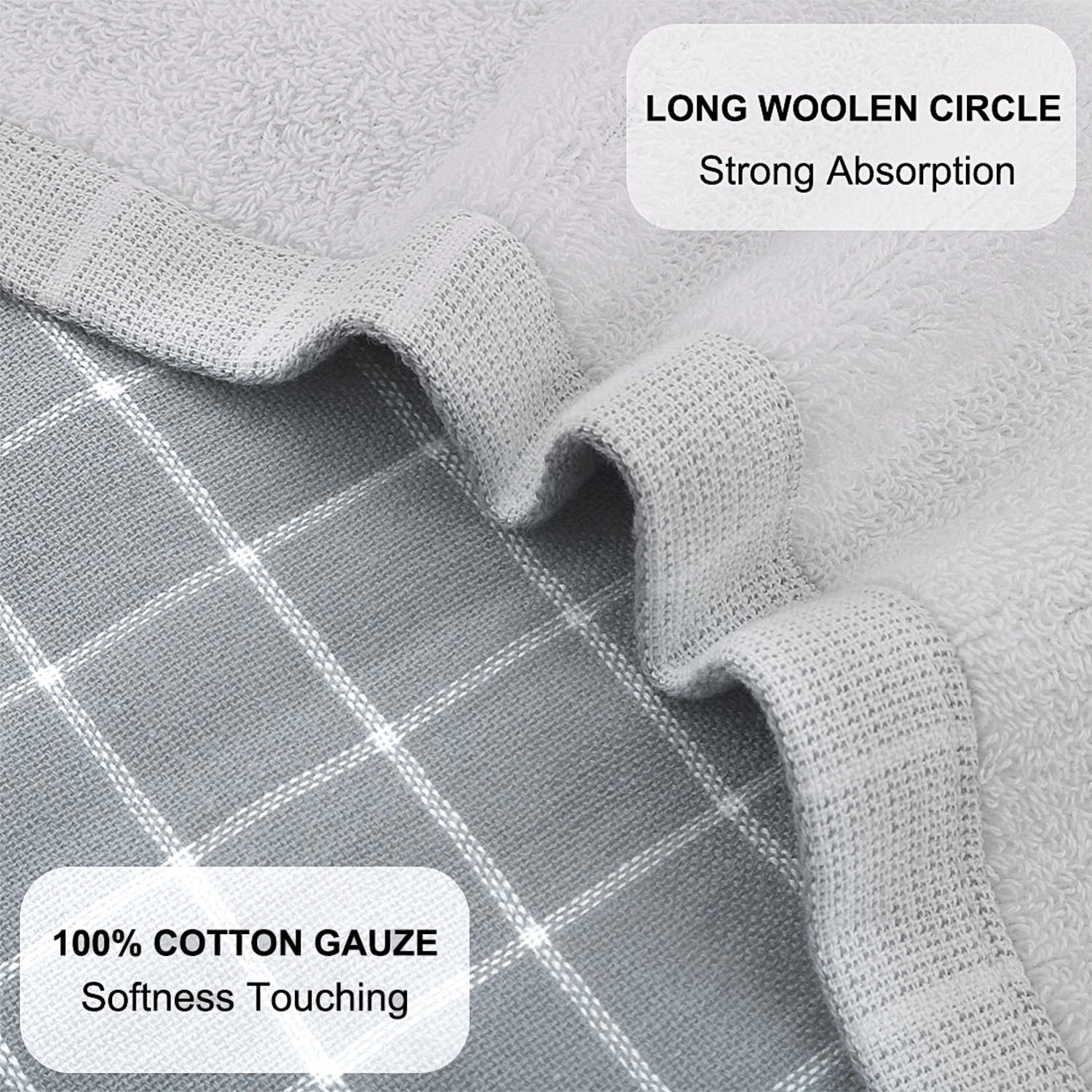 PiccoCasa Cotton Kitchen Tea Clean Towel Set Classic, 13x29in, Gray, 6PCS