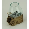 thumbnail image 2 of Zeckos Clear Molten Glass On Teak Driftwood Base Decorative Bowl Vase Terrarium Planter, 2 of 5