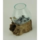 thumbnail image 2 of Zeckos Clear Vidrio fundido sobre base de madera flotante de teca Tazón decorativo Florero Terrario Maceta Zeckos 23645, 2 of 4