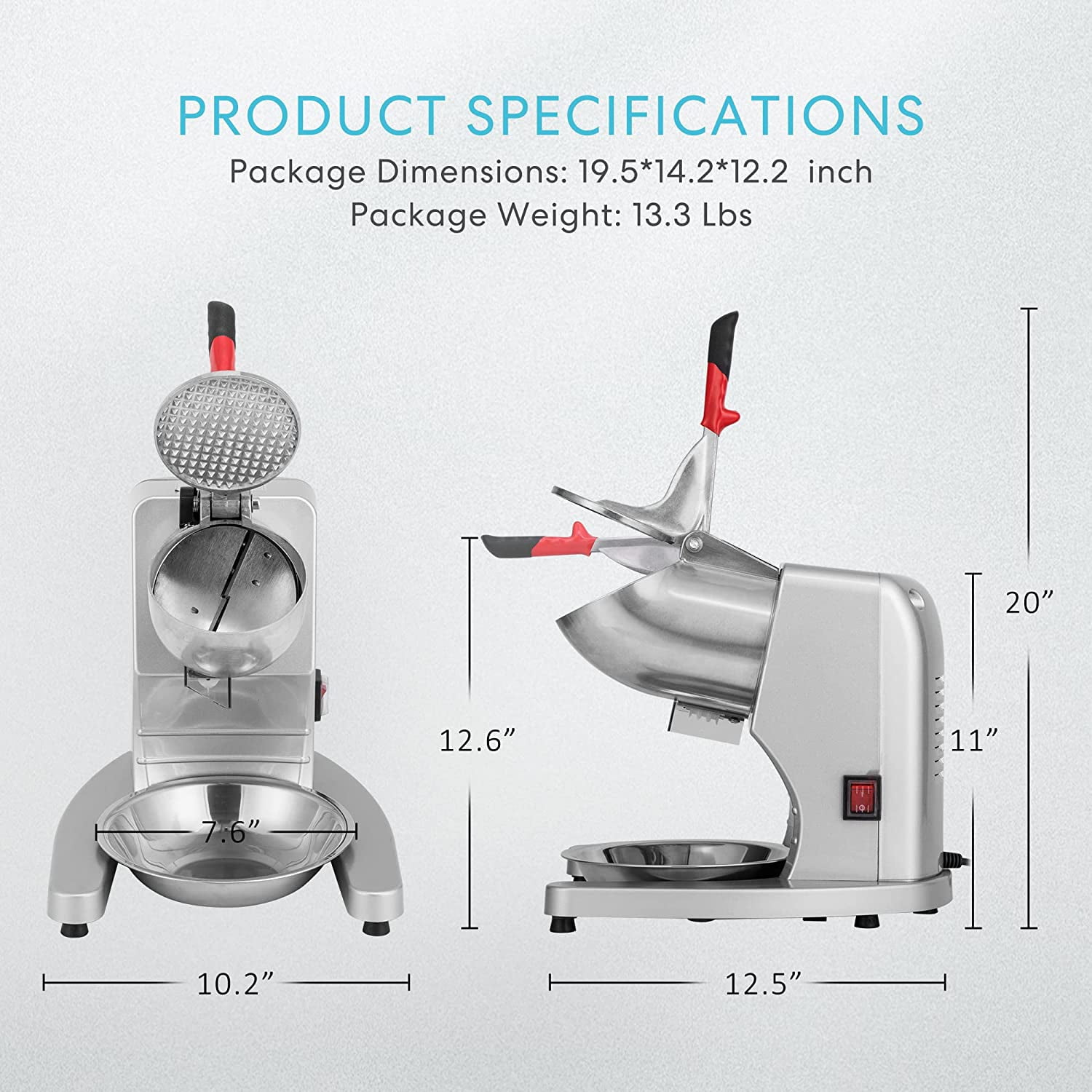 SPECSTAR 11 Inch Height Electric Ice Shaver Crusher, Snow Cone Maker Machine with Dual Blades, 143lbs/hr for Home and Commercial Use, Silver