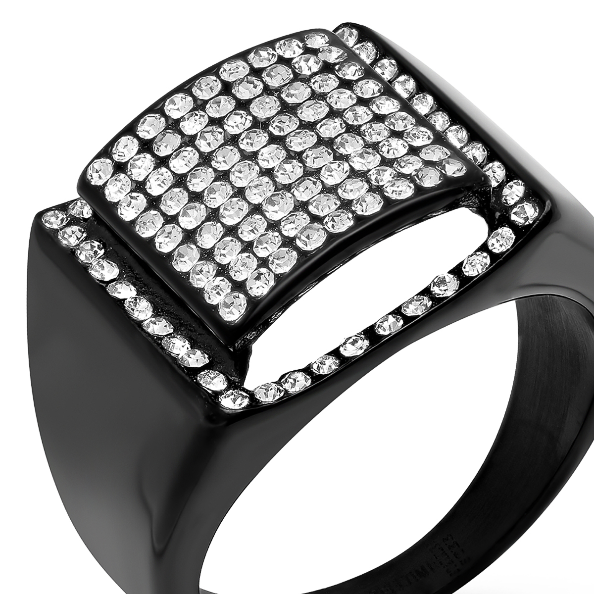 Steeltime Men's Stainless Steel Cross Statement Ring with Cubic Zirconia Diamonds
