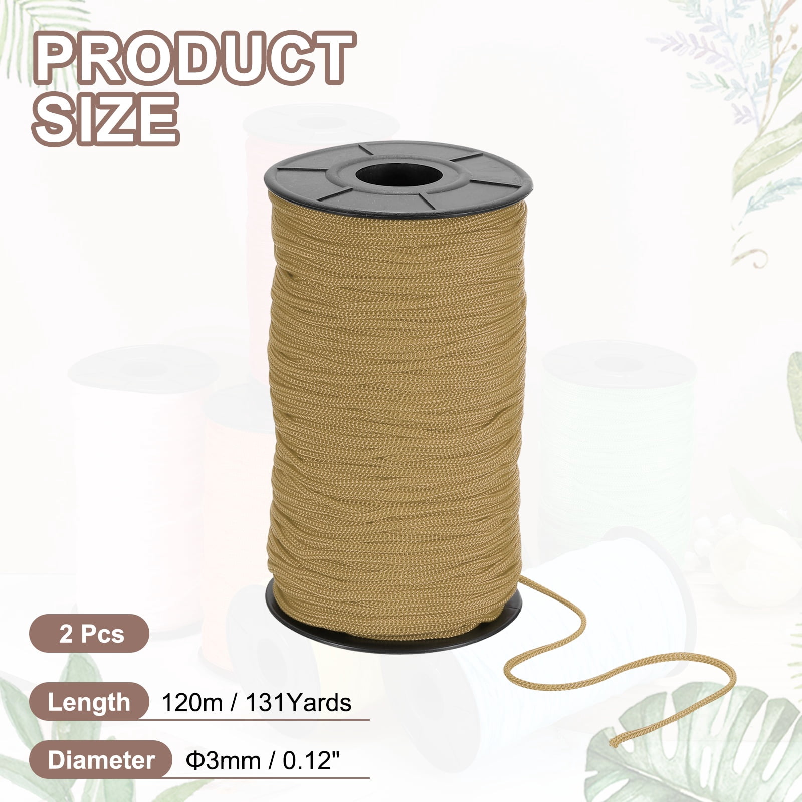 Uxcell 2 Pcs Polyester Macrame Cord, 3mm x 131 Yards Polypropylene Crochet Braided Rope Macrame Yarn for Wall Hangings Bag Craft Knitting, Brown