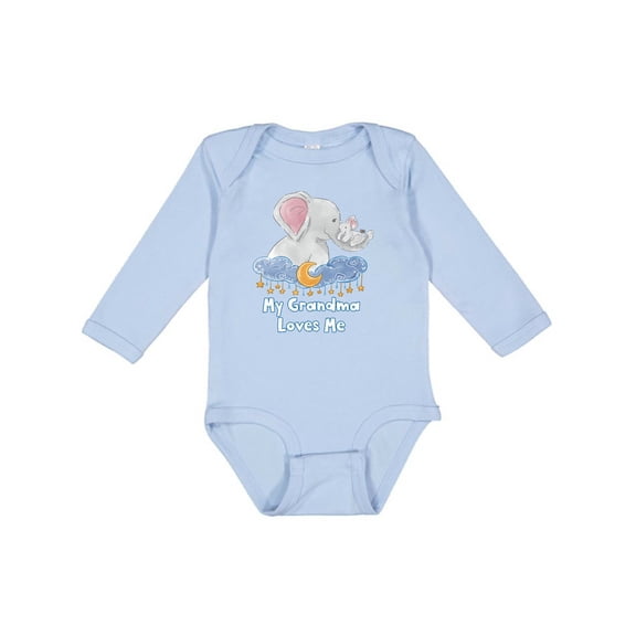 Inktastic My Grandma Loves Me Cute Elephants Clouds Moon and Stars Boys or Girls Long Sleeve Baby Bodysuit