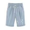 thumbnail image 2 of Women's Elastic Waist Blowball Printing Drawstring Shorts Vmvidoty Cotton Casual Wild Outdoor Work Relaxed Fit Shorts with Pockets Light Blue L, 2 of 4