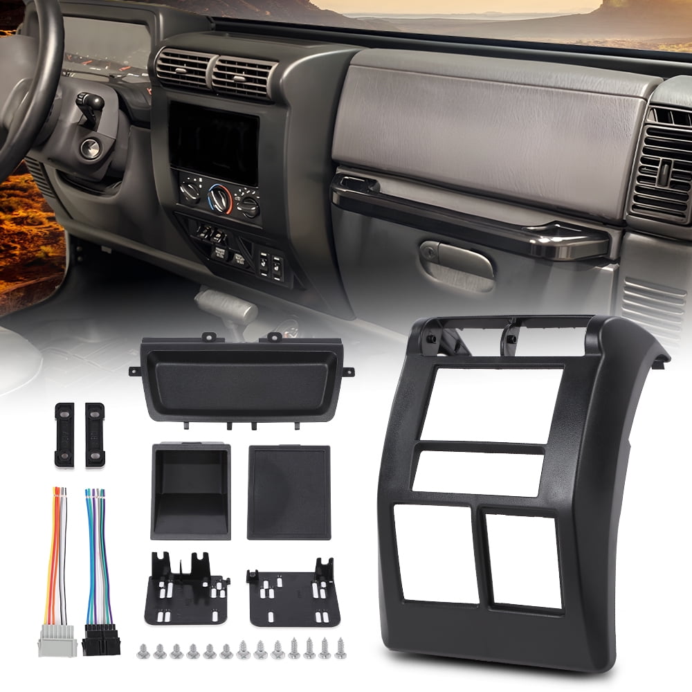 PIT66 Dash Cover Panel Kit Fit for 1997-2002 Jeep Wrangler TJ 95-6549 Black Double Din Radio Dash Mounting Bezel