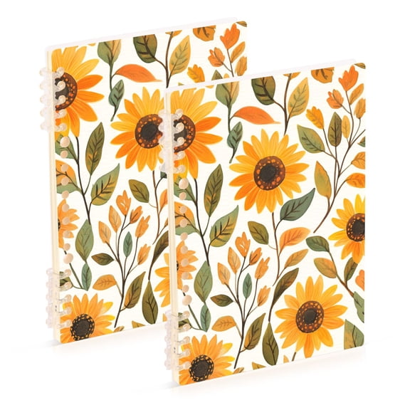 FORMRS 1-Subject Spiral Notebook 8" x 5" College Ruled 60 Refillable Sheet A5 Hard Cover, 2 Pack, Watercolor Sunflowers