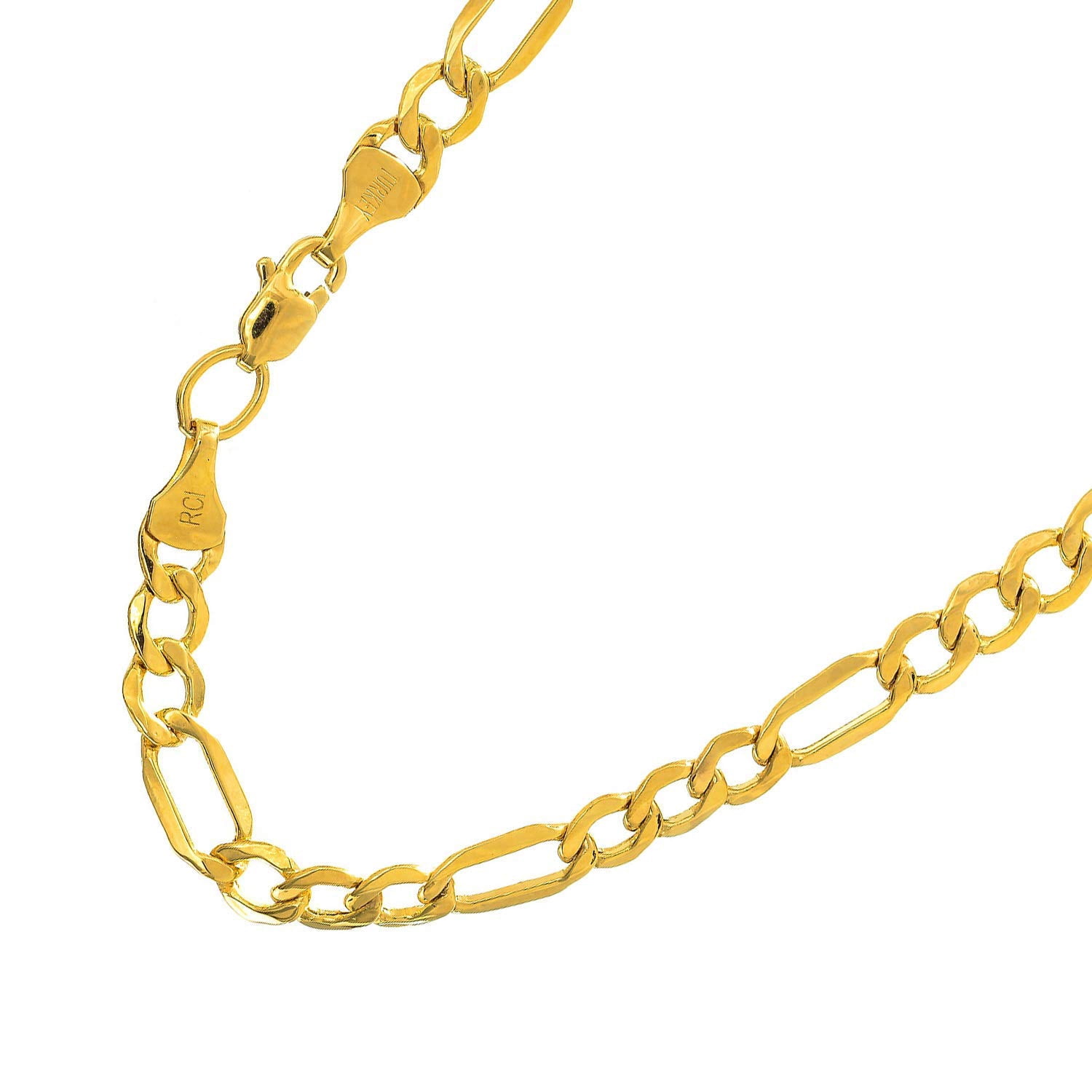 JewelStop 14k Semi-Solid Yellow Gold 5.4 mm Lite Figaro Chain Necklace, Lobster Claw Clasp-20 Inches