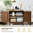 thumbnail image 4 of YOCWO Fluted Square Nightstand with Charging Station for Bedroom, Wood End Table with 2 Door for Living Room, Walnut, 4 of 7