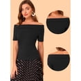 thumbnail image 4 of Allegra K Camiseta De Manga Corta Con Hombros Descubiertos Para Mujer Negro XS, 4 of 5