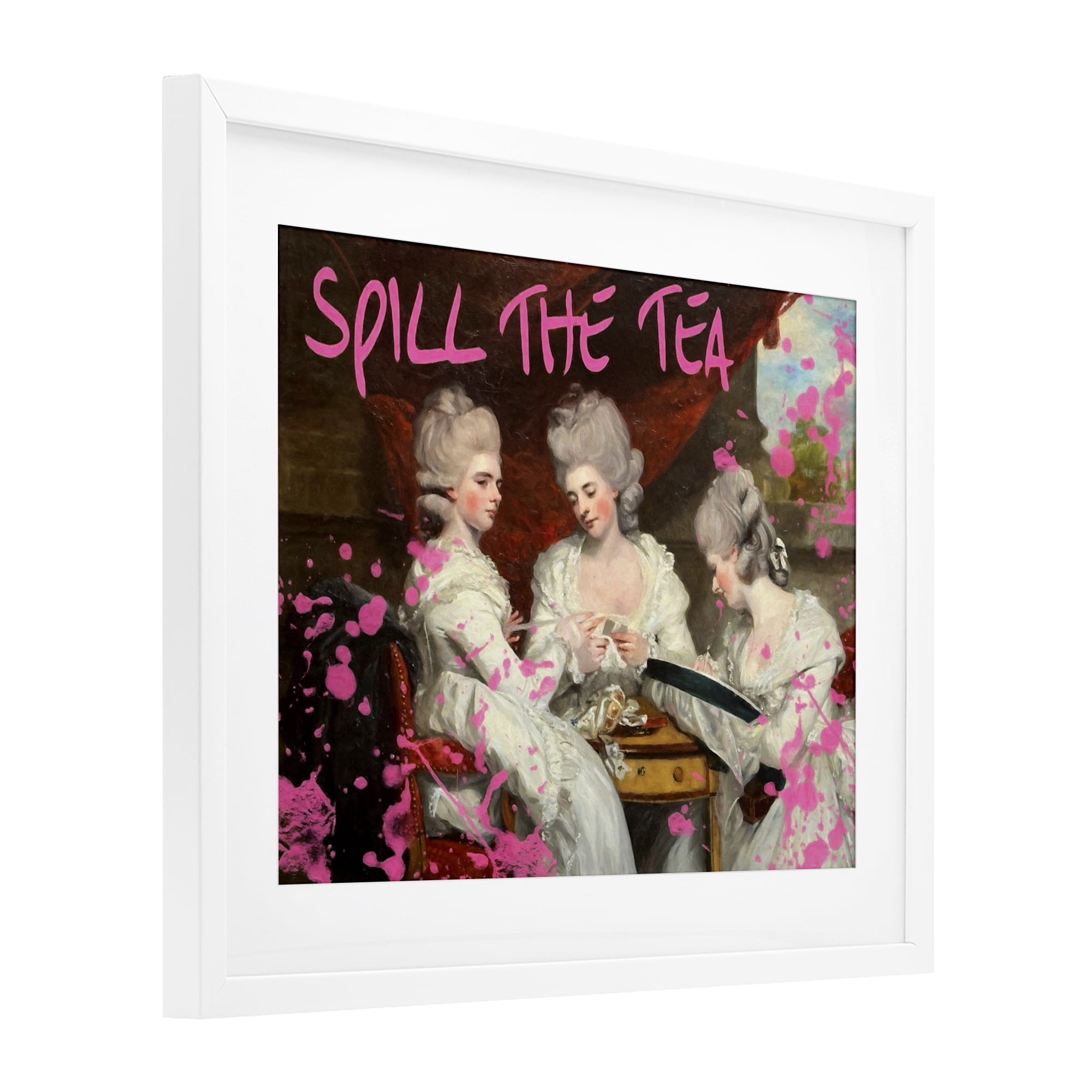 Stupell Industries Spill The Tea Iconic Ladies White Framed Print Under Glass, design by Grotto Studios